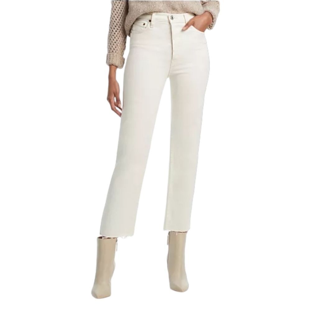 RE/DONE 70S Stove Pipe High Rise Vintage White Button Fly Ankle Jeans Size 28